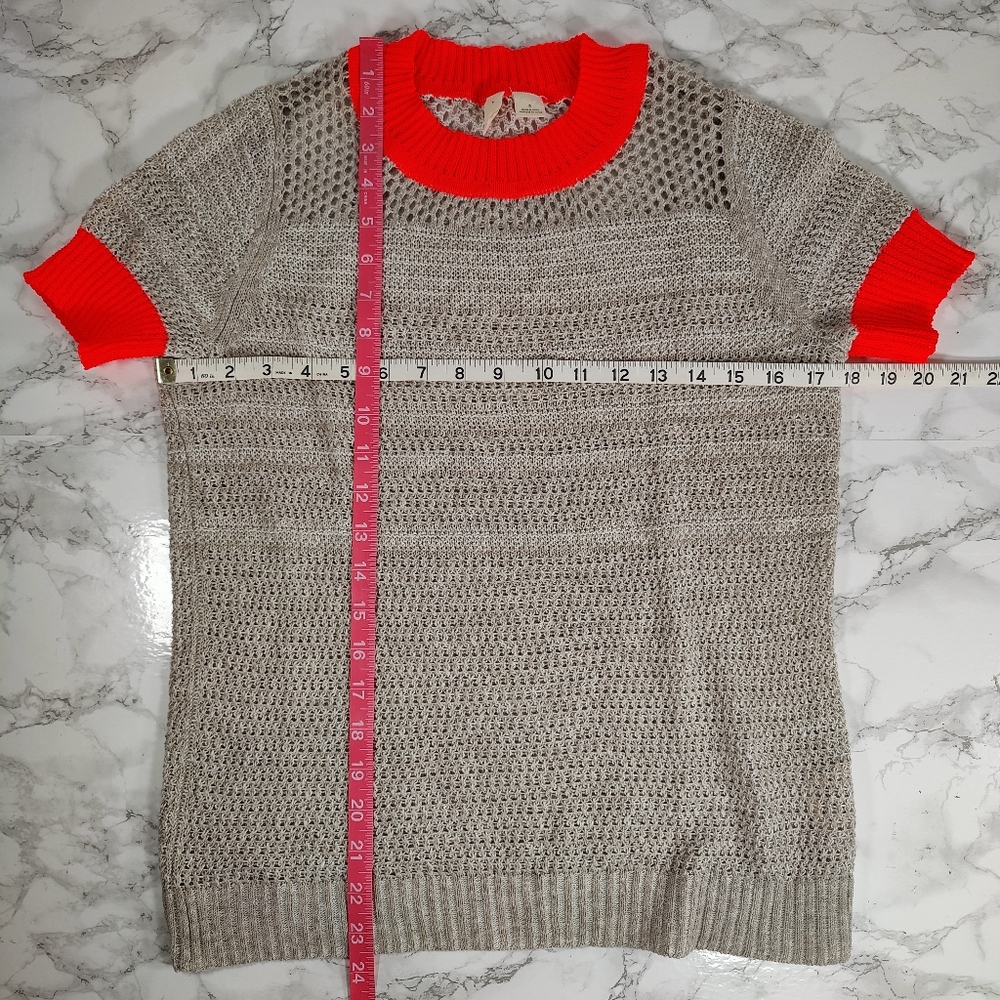 Moth for Anthropologie Tan and Orange Short Sleeve Sweater Size Small - Picture 4 of 7